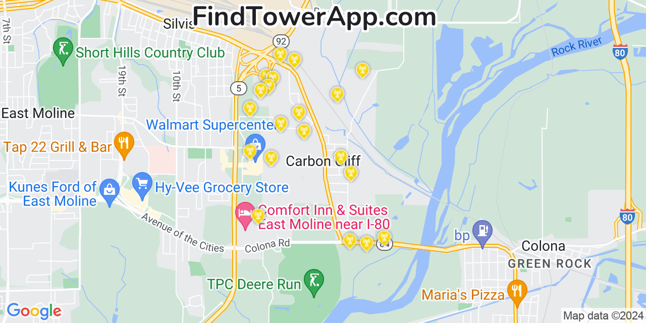 AT&T 4G/5G cell tower coverage map Carbon Cliff, Illinois