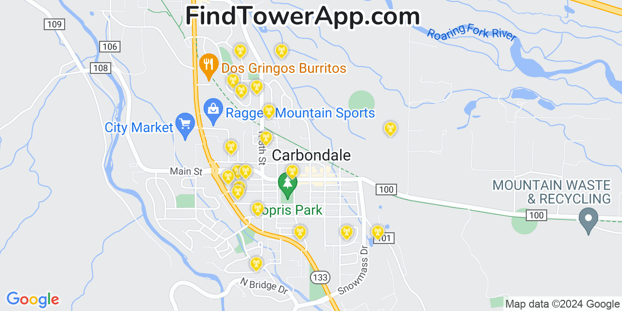 AT&T 4G/5G cell tower coverage map Carbondale, Colorado