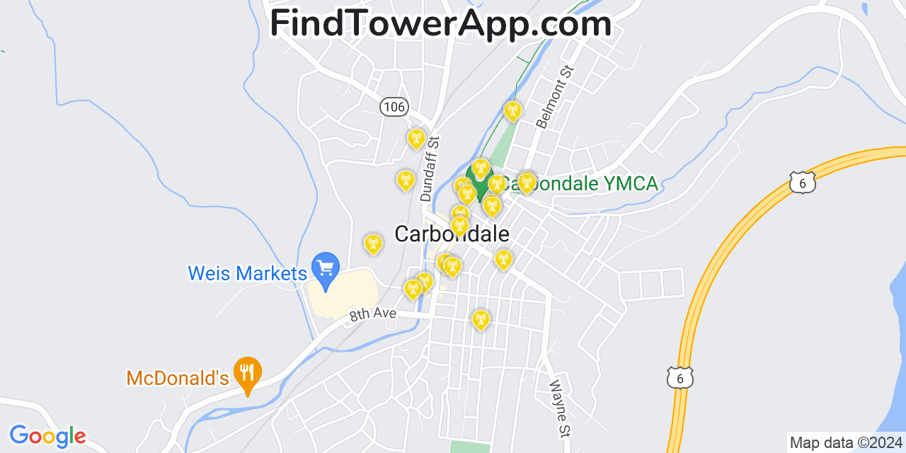 T-Mobile 4G/5G cell tower coverage map Carbondale, Pennsylvania