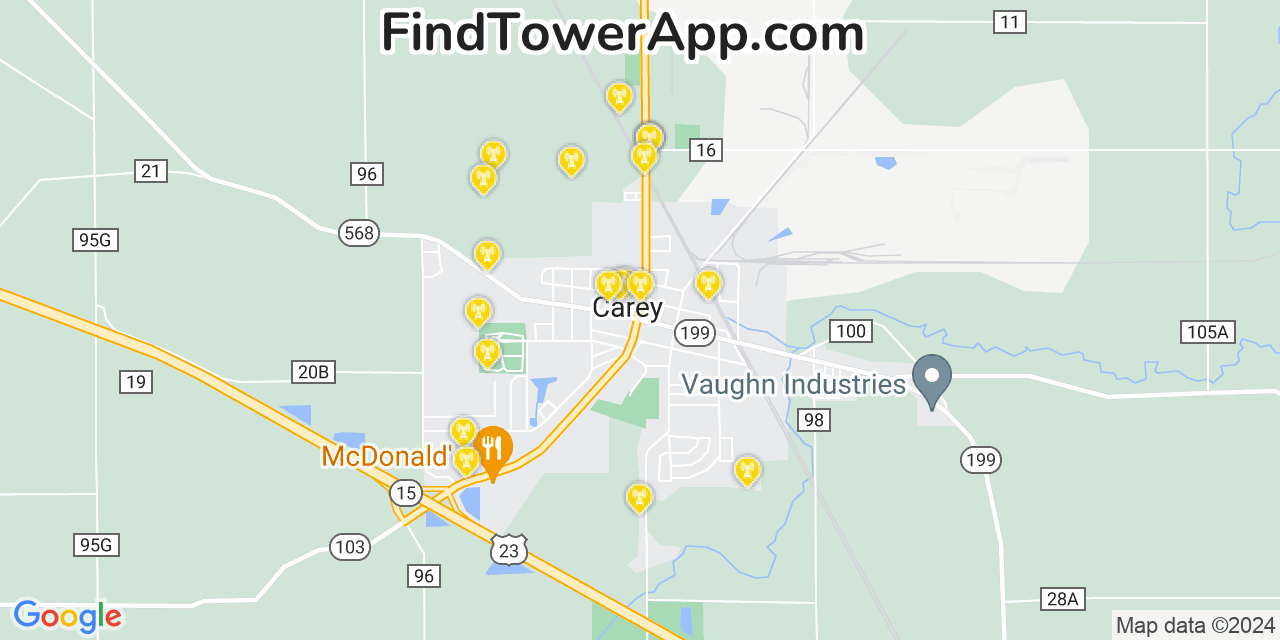 AT&T 4G/5G cell tower coverage map Carey, Ohio
