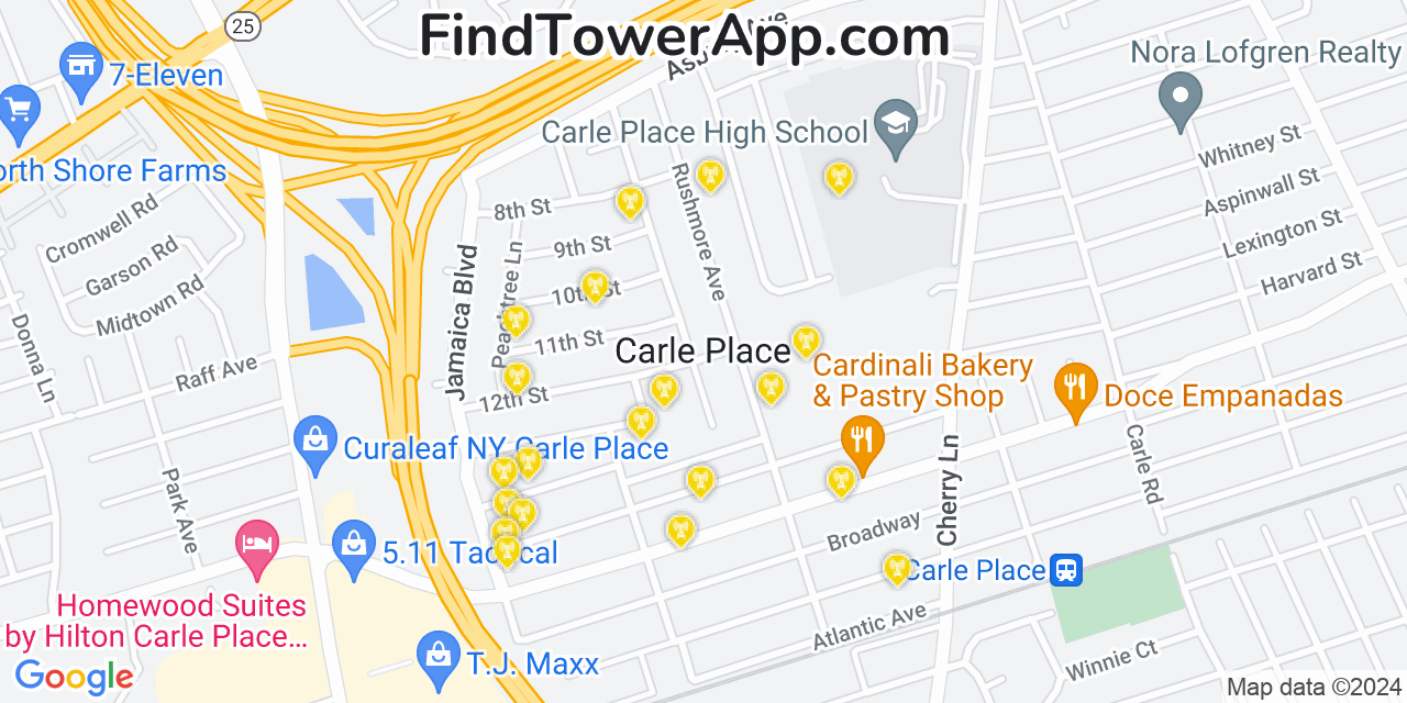 Verizon 4G/5G cell tower coverage map Carle Place, New York