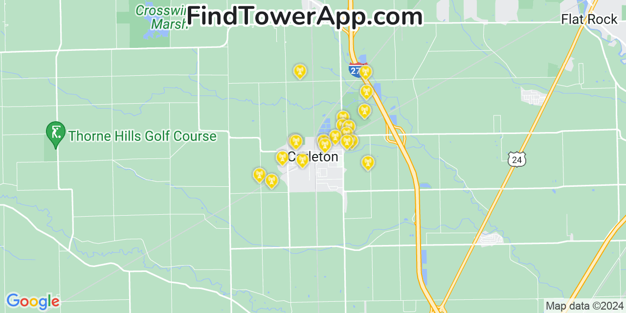 AT&T 4G/5G cell tower coverage map Carleton, Michigan