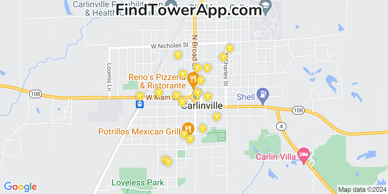 AT&T 4G/5G cell tower coverage map Carlinville, Illinois