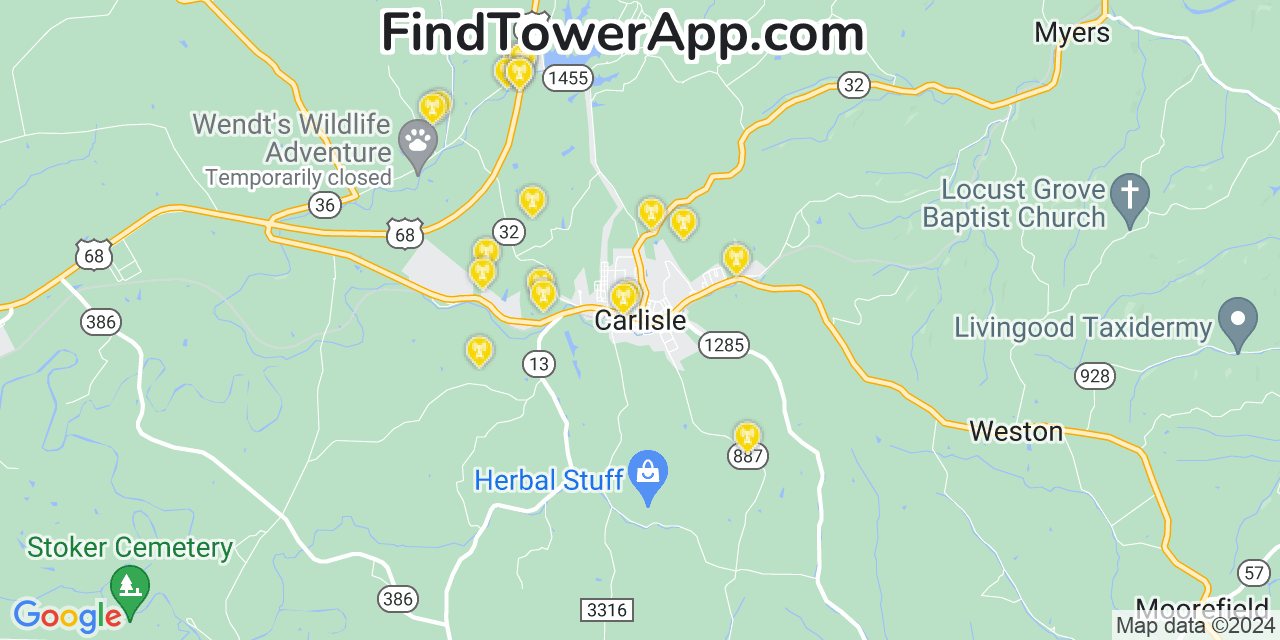 AT&T 4G/5G cell tower coverage map Carlisle, Kentucky
