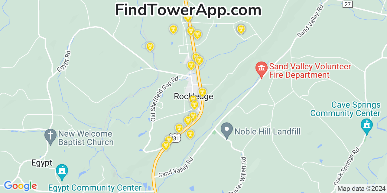 AT&T 4G/5G cell tower coverage map Carlisle Rockledge, Alabama