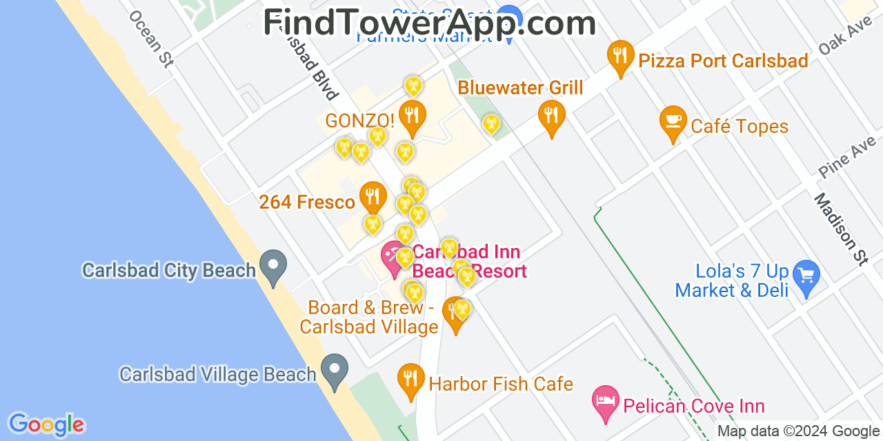 AT&T 4G/5G cell tower coverage map Carlsbad, California