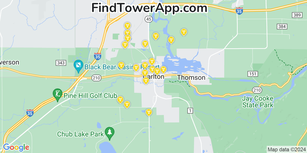 AT&T 4G/5G cell tower coverage map Carlton, Minnesota