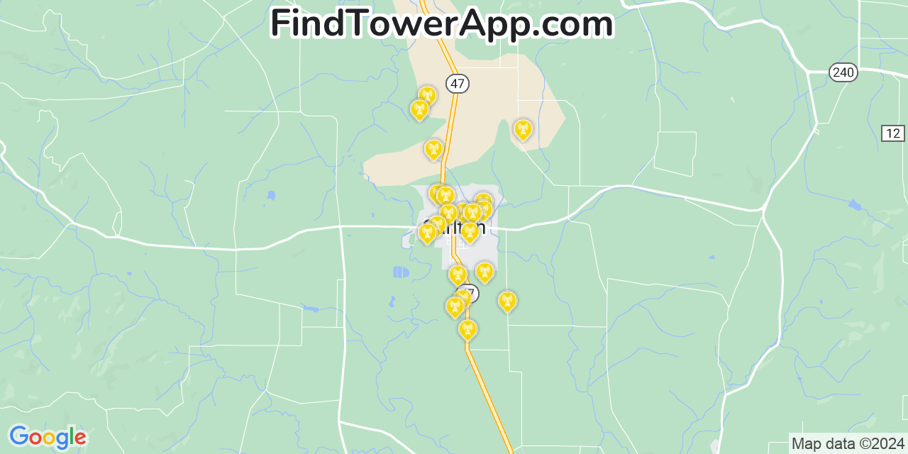 AT&T 4G/5G cell tower coverage map Carlton, Oregon
