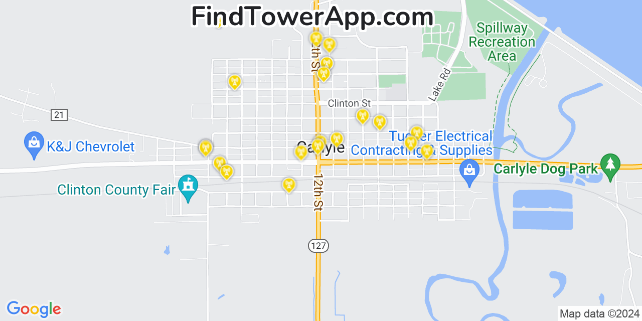 AT&T 4G/5G cell tower coverage map Carlyle, Illinois
