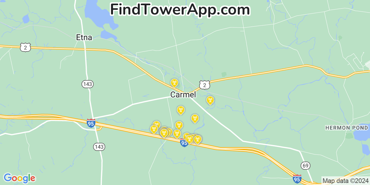 AT&T 4G/5G cell tower coverage map Carmel, Maine