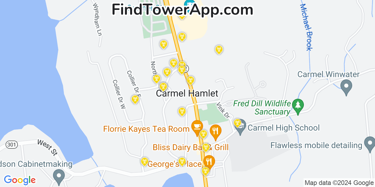 AT&T 4G/5G cell tower coverage map Carmel, New York