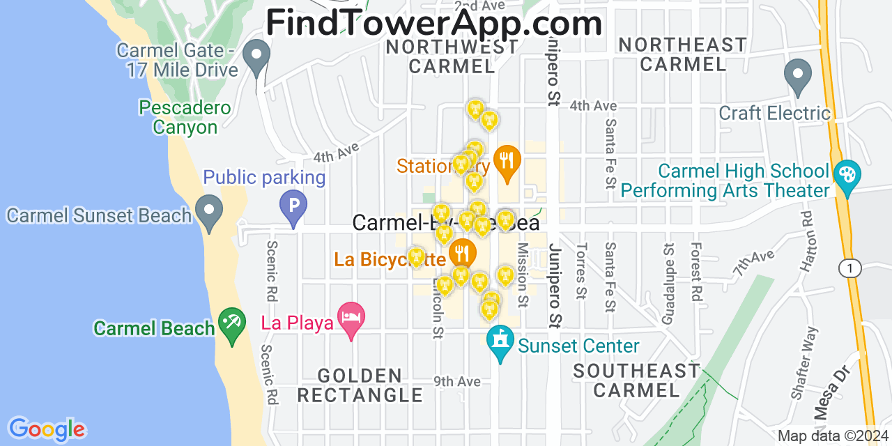 AT&T 4G/5G cell tower coverage map Carmel by the Sea, California