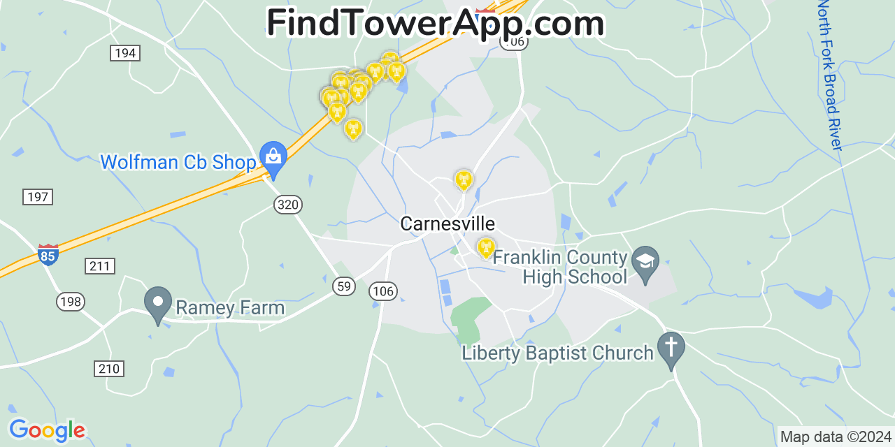 Verizon 4G/5G cell tower coverage map Carnesville, Georgia