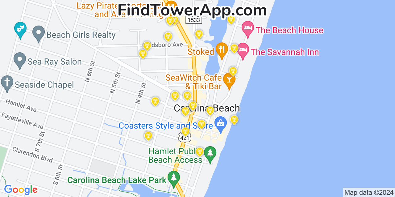 T-Mobile 4G/5G cell tower coverage map Carolina Beach, North Carolina