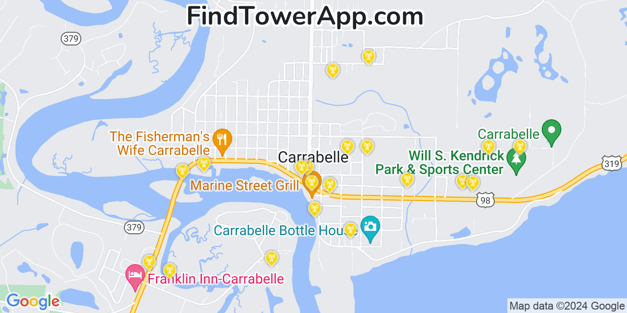 AT&T 4G/5G cell tower coverage map Carrabelle, Florida