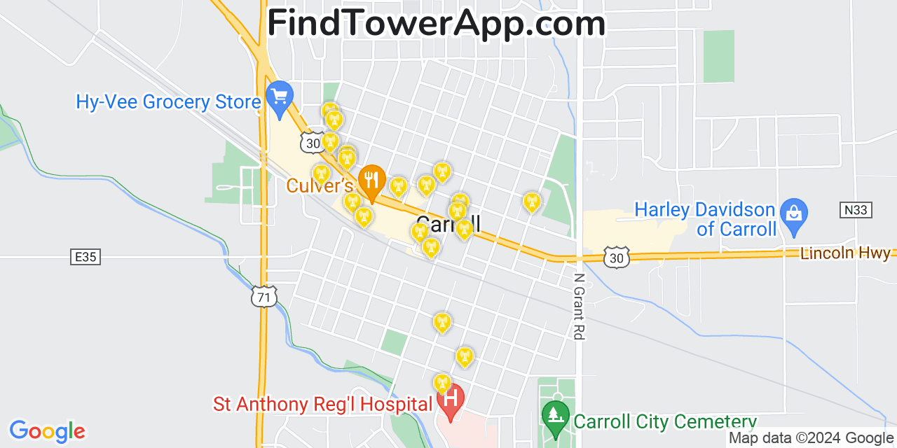 AT&T 4G/5G cell tower coverage map Carroll, Iowa