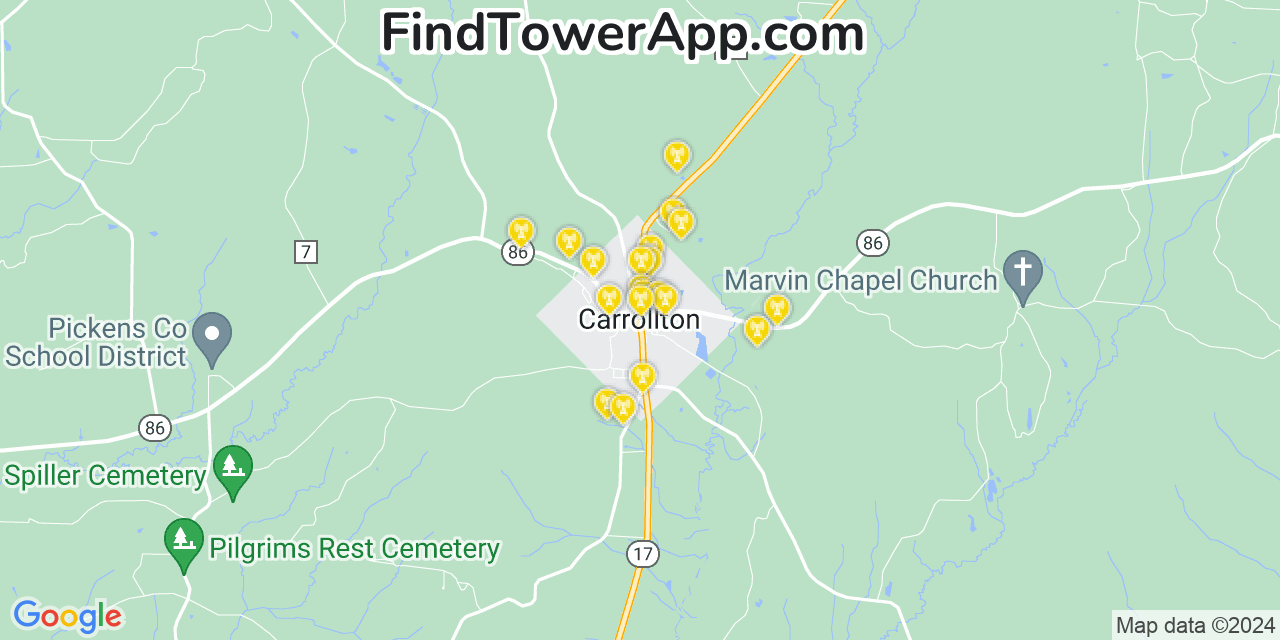 Verizon 4G/5G cell tower coverage map Carrollton, Alabama