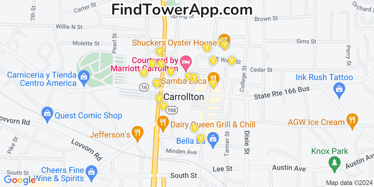 AT&T 4G/5G cell tower coverage map Carrollton, Georgia