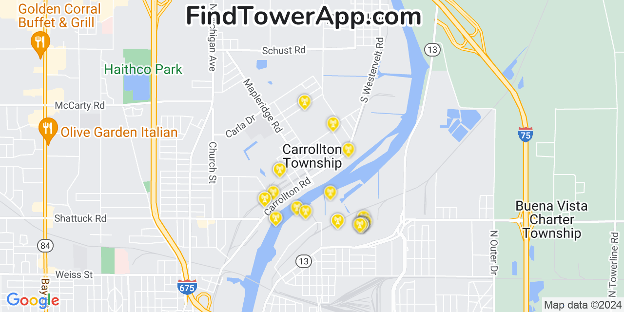 Verizon 4G/5G cell tower coverage map Carrollton, Michigan