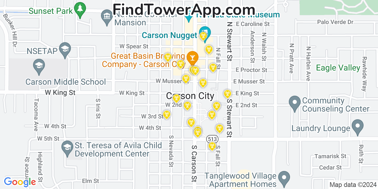 AT&T 4G/5G cell tower coverage map Carson City, Nevada