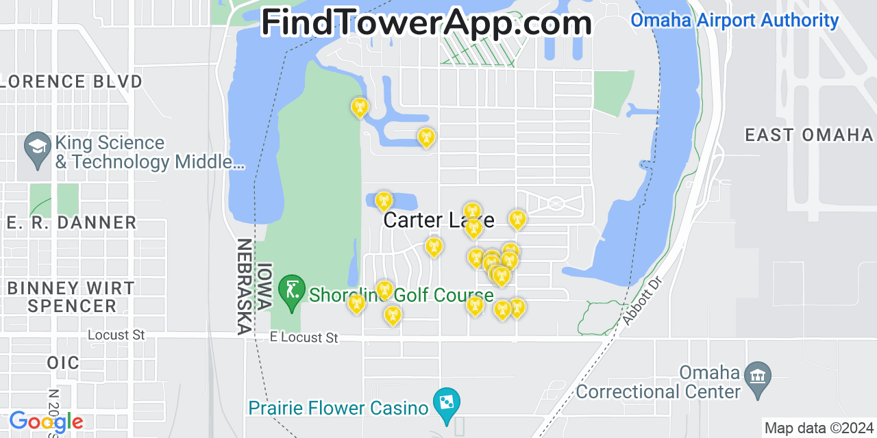 Verizon 4G/5G cell tower coverage map Carter Lake, Iowa