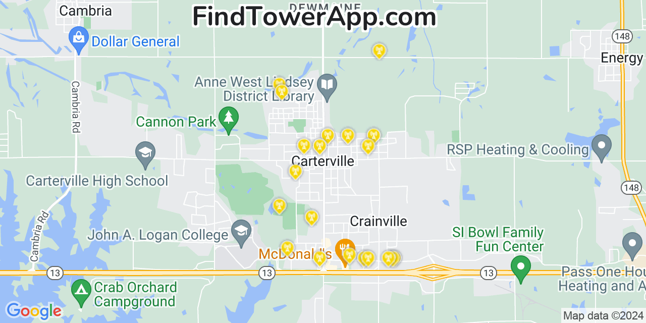 T-Mobile 4G/5G cell tower coverage map Carterville, Illinois