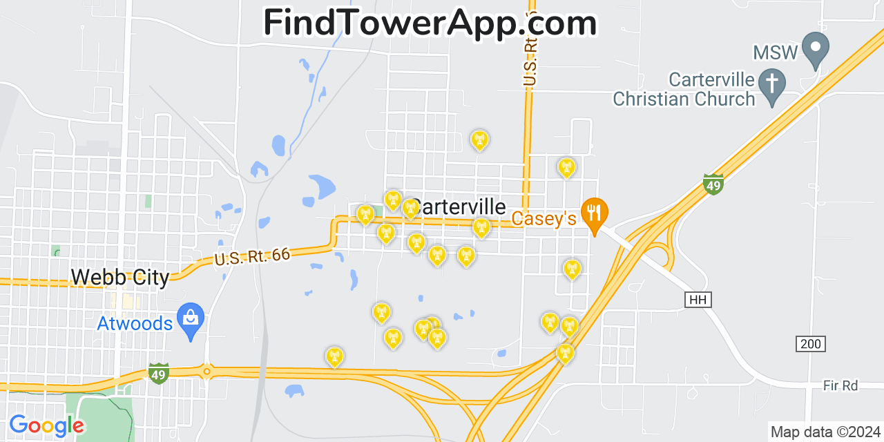 AT&T 4G/5G cell tower coverage map Carterville, Missouri