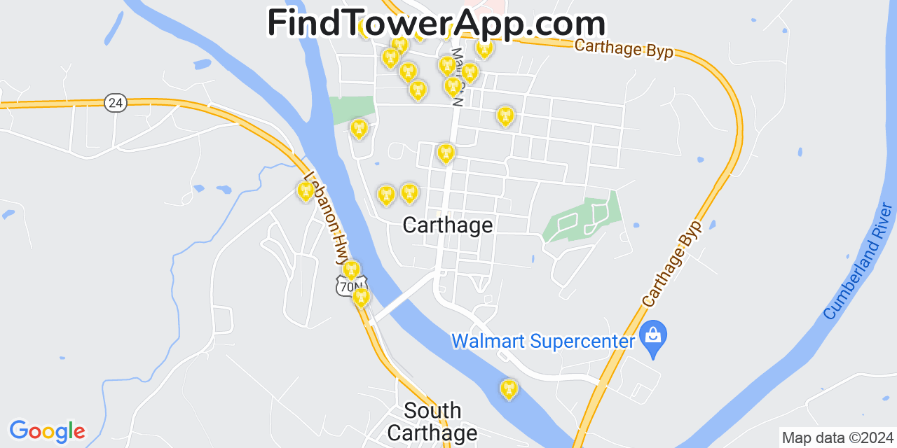 AT&T 4G/5G cell tower coverage map Carthage, Tennessee