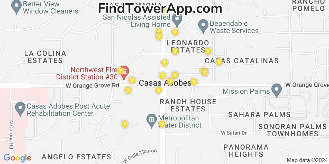AT&T 4G/5G cell tower coverage map Casas Adobes, Arizona