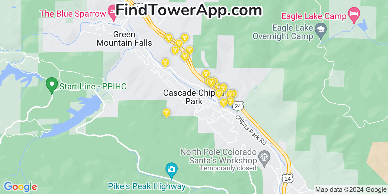 AT&T 4G/5G cell tower coverage map Cascade Chipita Park, Colorado