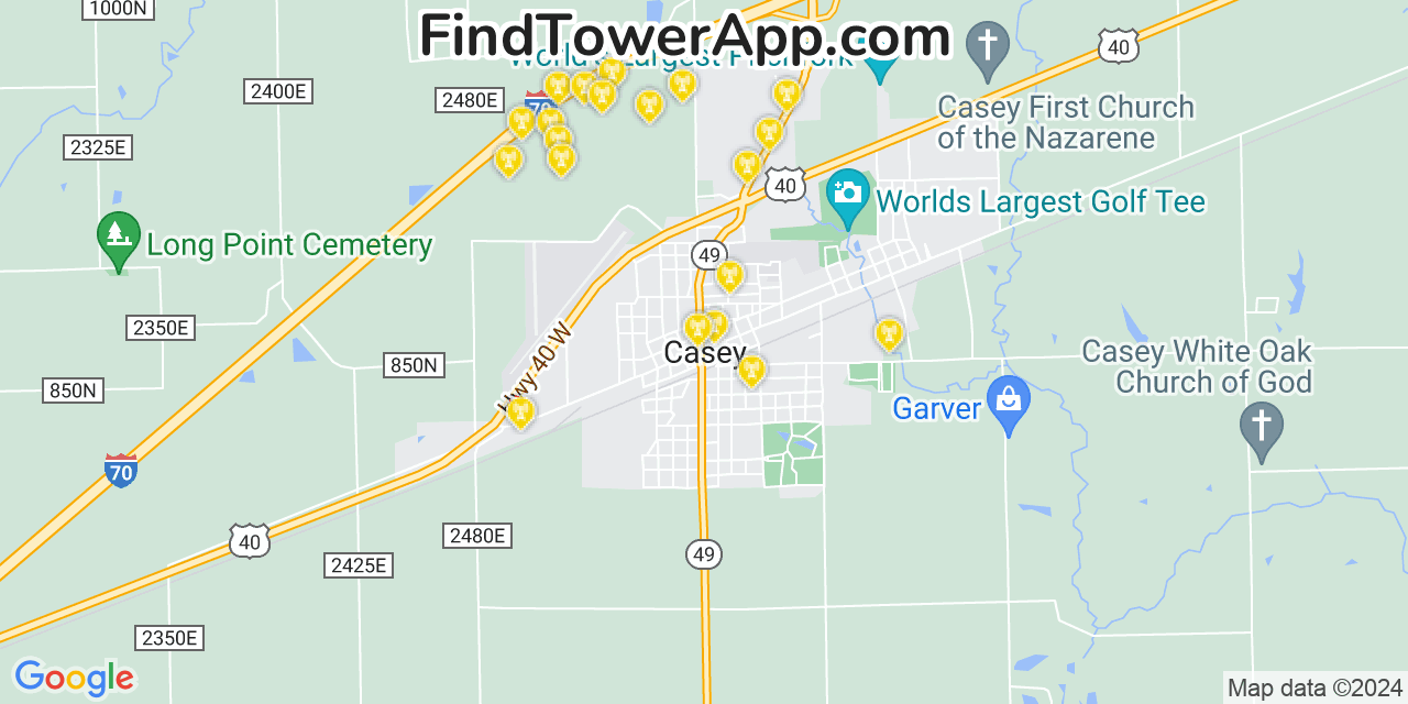 AT&T 4G/5G cell tower coverage map Casey, Illinois