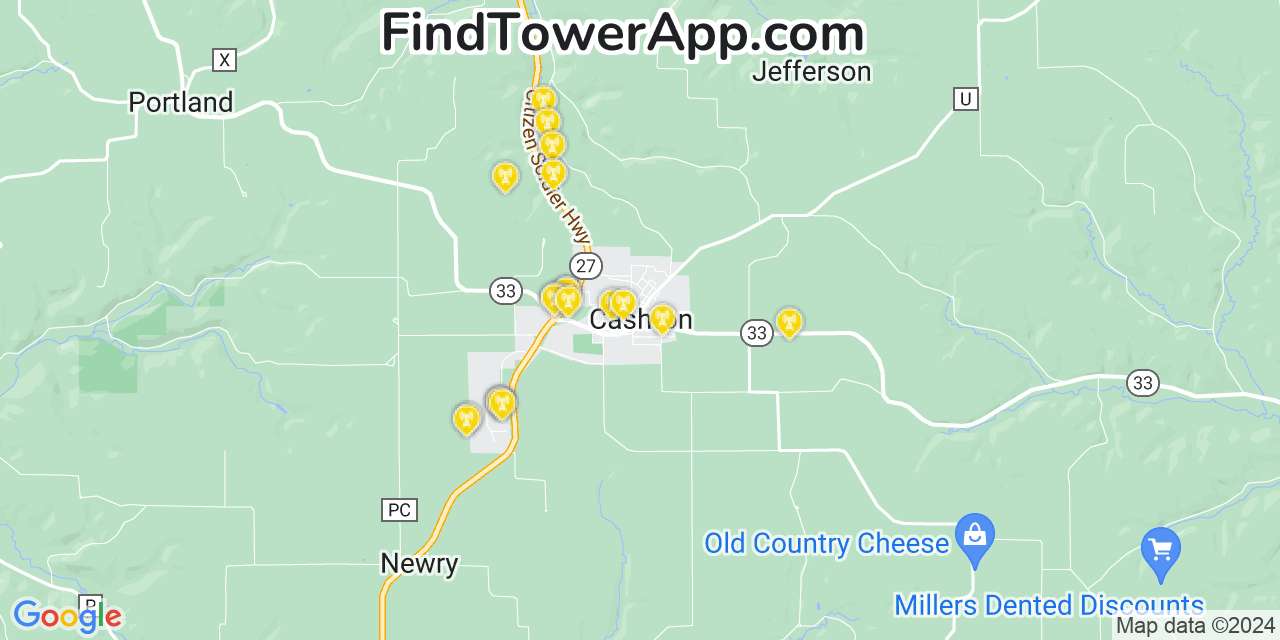 AT&T 4G/5G cell tower coverage map Cashton, Wisconsin