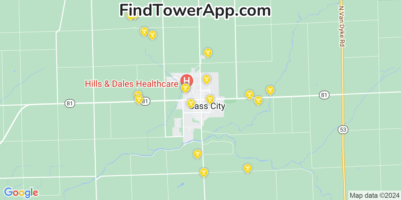 AT&T 4G/5G cell tower coverage map Cass City, Michigan