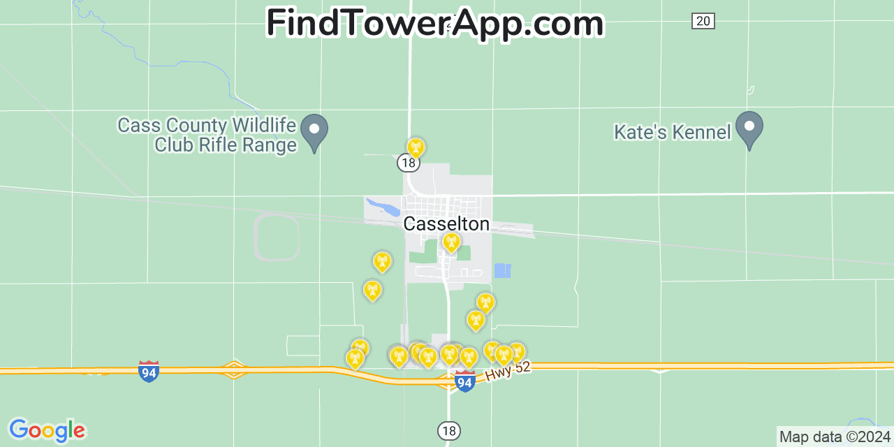 AT&T 4G/5G cell tower coverage map Casselton, North Dakota