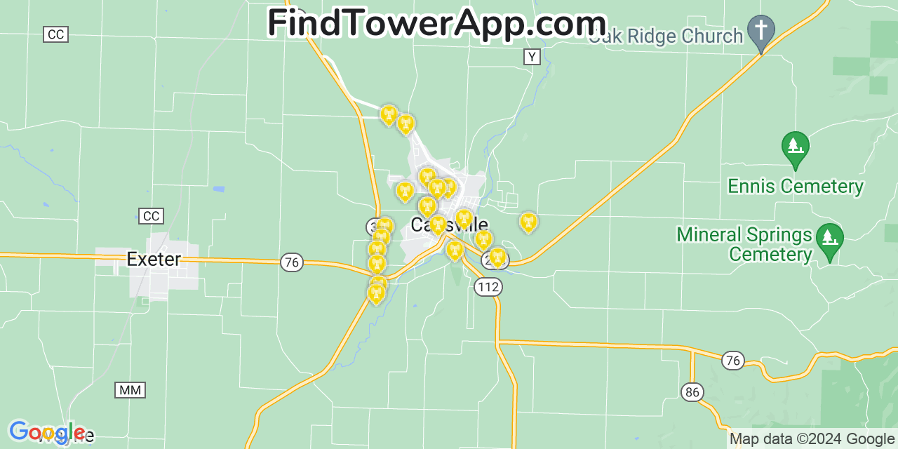 AT&T 4G/5G cell tower coverage map Cassville, Missouri