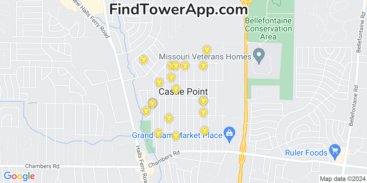 AT&T 4G/5G cell tower coverage map Castle Point, Missouri