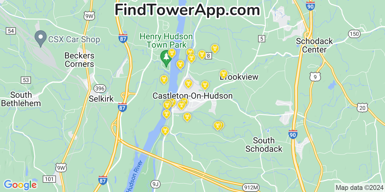AT&T 4G/5G cell tower coverage map Castleton on Hudson, New York