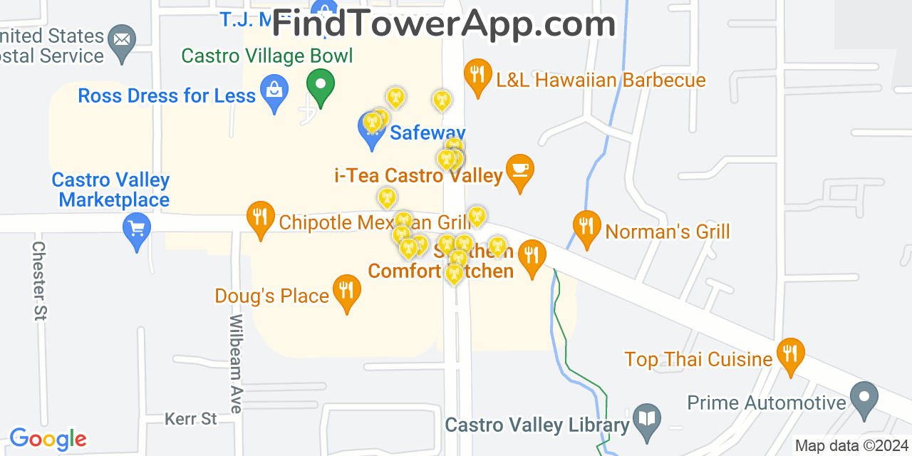 T-Mobile 4G/5G cell tower coverage map Castro Valley, California