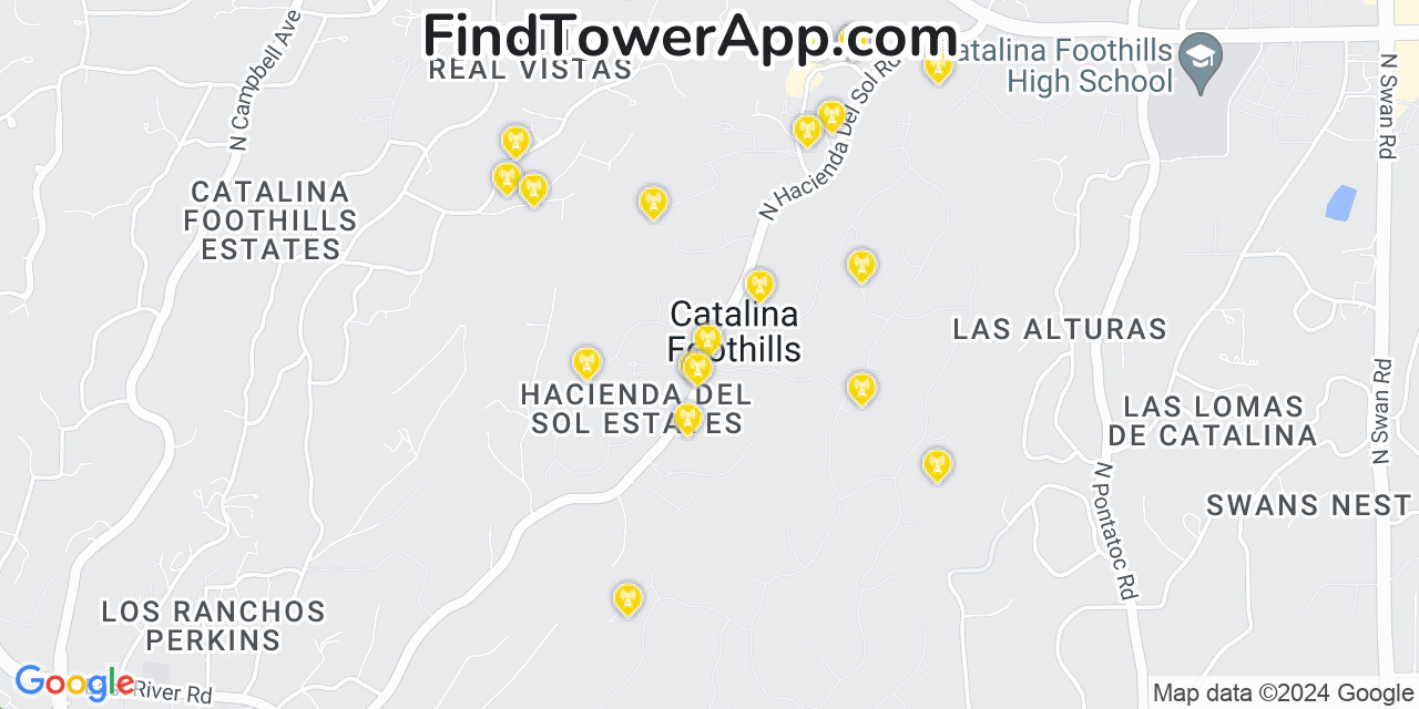 T-Mobile 4G/5G cell tower coverage map Catalina Foothills, Arizona