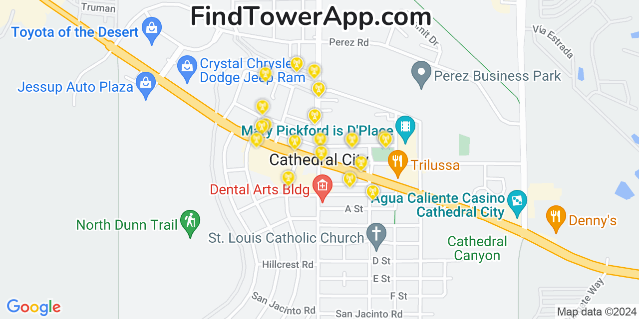 AT&T 4G/5G cell tower coverage map Cathedral City, California