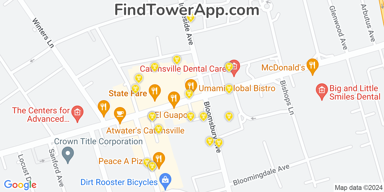 AT&T 4G/5G cell tower coverage map Catonsville, Maryland