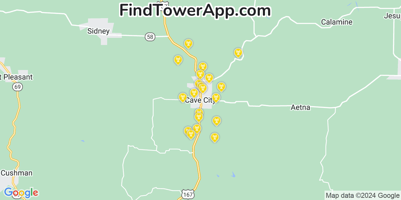 AT&T 4G/5G cell tower coverage map Cave City, Arkansas