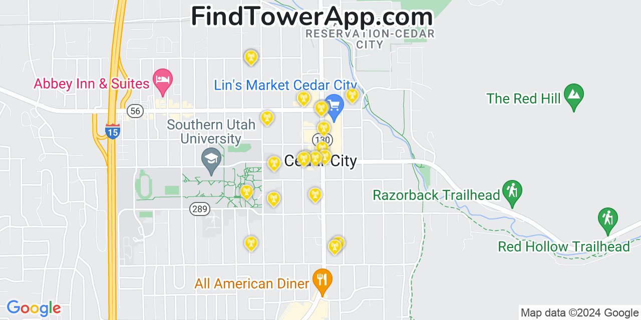 AT&T 4G/5G cell tower coverage map Cedar City, Utah