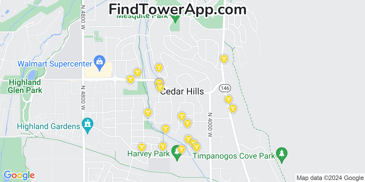 AT&T 4G/5G cell tower coverage map Cedar Hills, Utah