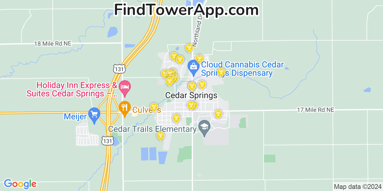 Verizon 4G/5G cell tower coverage map Cedar Springs, Michigan