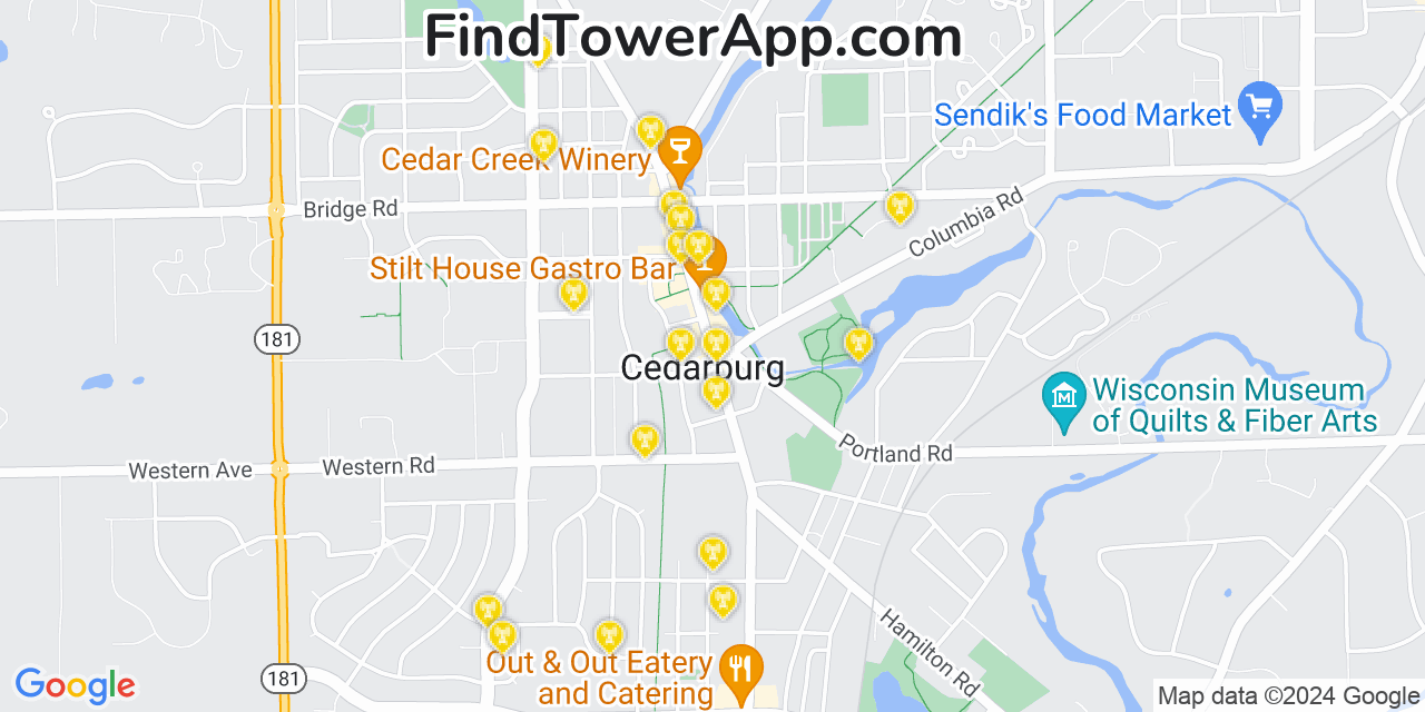 Verizon 4G/5G cell tower coverage map Cedarburg, Wisconsin