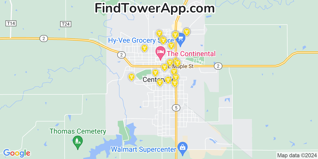 AT&T 4G/5G cell tower coverage map Centerville, Iowa