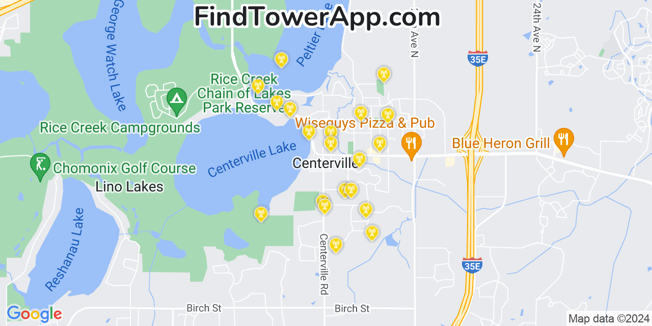 AT&T 4G/5G cell tower coverage map Centerville, Minnesota