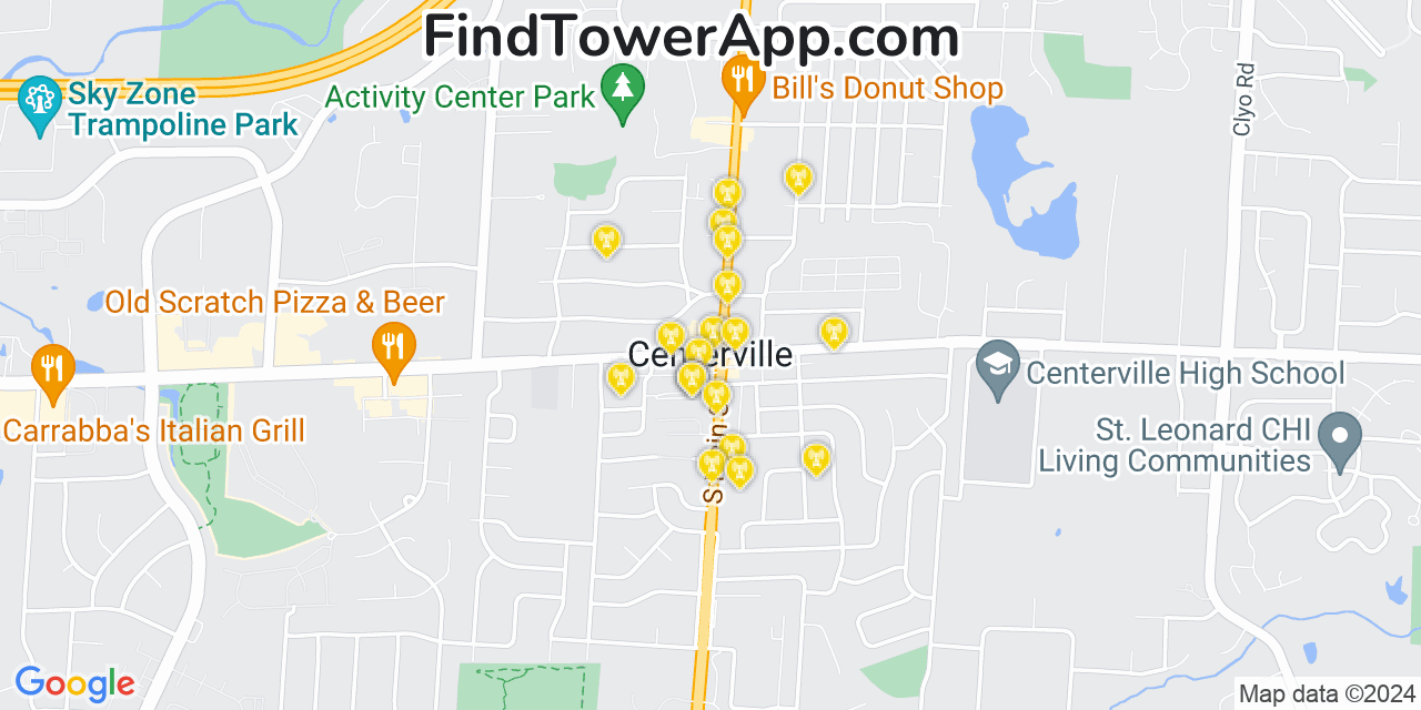 T-Mobile 4G/5G cell tower coverage map Centerville, Ohio