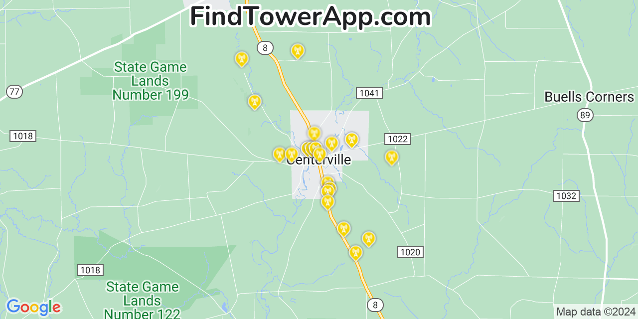 AT&T 4G/5G cell tower coverage map Centerville, Pennsylvania